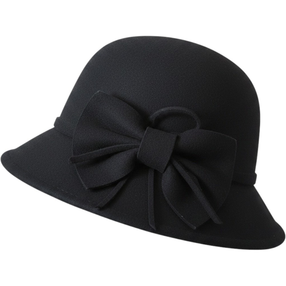 Kate Landry Womens Black 100% Wool Cloche Hat with Large Bow Accent DKLAL0825F